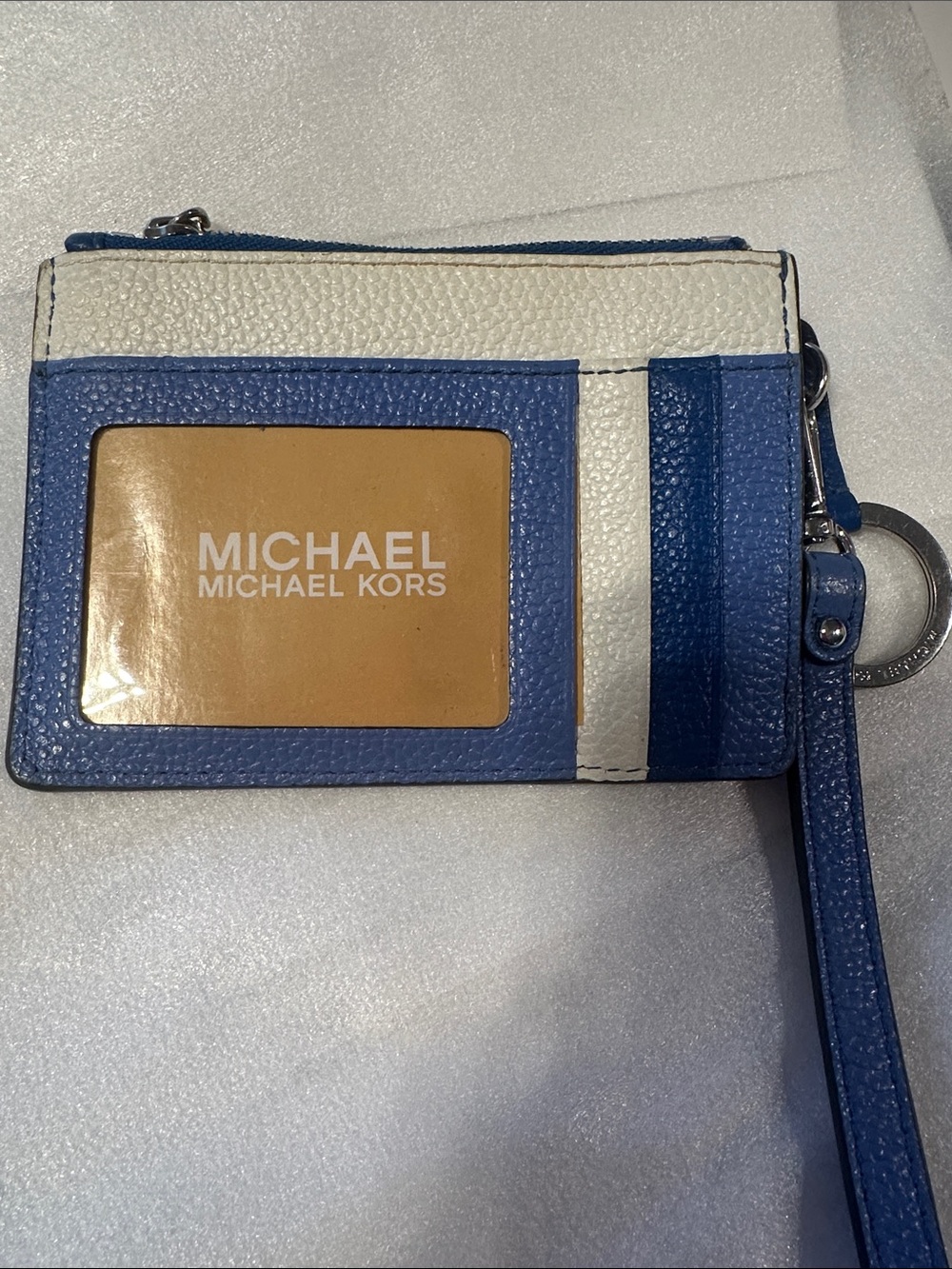 Michael Kors Blue Pebbled Leather Wristlet Wallet Card Case